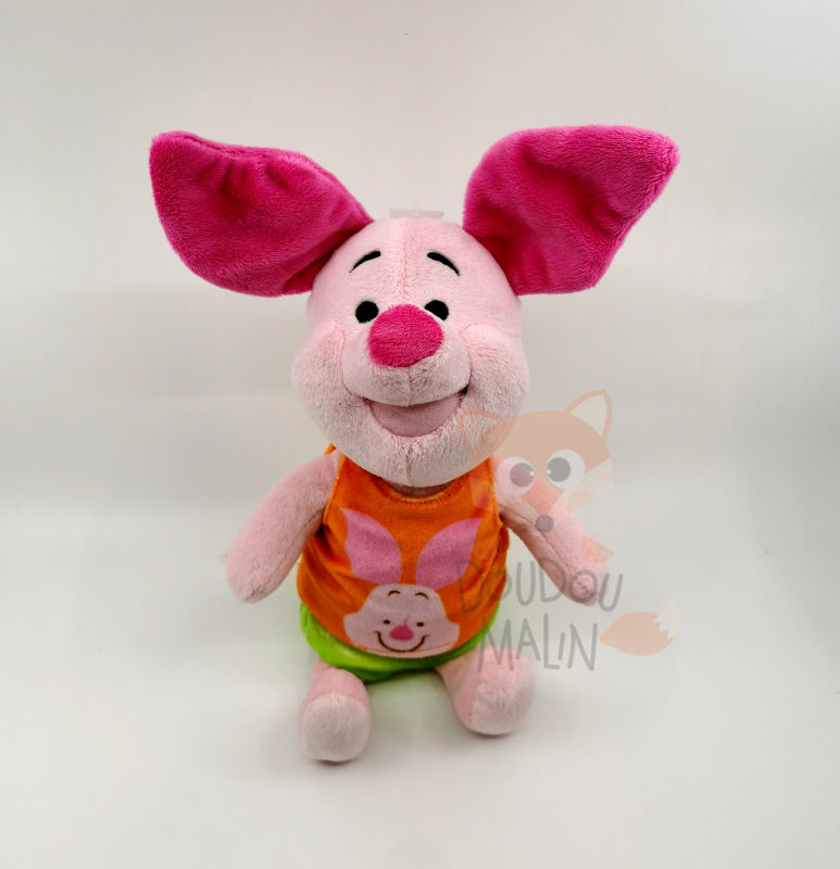  - porcinet cochon - peluche pyjama orange vert 25 cm 